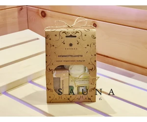 EMENDO Sauna Set: Zitrone-Menthol Saunaduft (10ml), Hafer Sauna Seife, Massageschwamm weiss