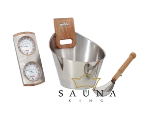 HARVIA Luxus Sauna Zubehör Set in der modernen Farbe Edelstahl, mit Saunabeleuchtung