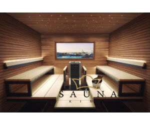 HARVIA Luxus Sauna Zubehör Set in der modernen Farbe Edelstahl, mit Saunabeleuchtung