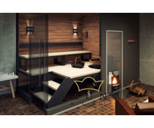 HARVIA Luxus Sauna Zubehör Set in der modernen Farbe Schwarz, mit Saunabeleuchtung