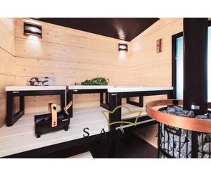 HARVIA Luxus Sauna Zubehör Set in der modernen Farbe Schwarz, mit Saunabeleuchtung