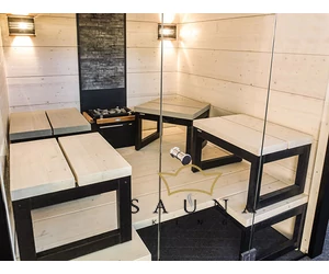 HARVIA Luxus Sauna Zubehör Set in der modernen Farbe Edelstahl, mit Saunabeleuchtung