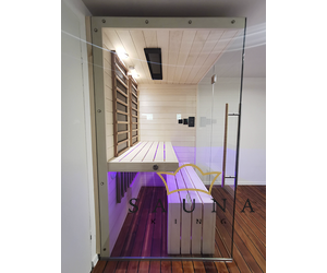 SAUNA KING Infrasauna aus Fichtenholz mit HARVIA Carbon Infrarotstrahler, mit Vollglasfront