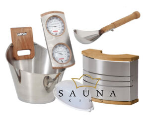HARVIA Luxus Sauna Zubehör Set in der modernen Farbe Edelstahl
