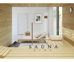 SAUNA KING Finnsauna für 3-4 Personen aus Zirbenholz, mit Vollglasfront, 200x160cm