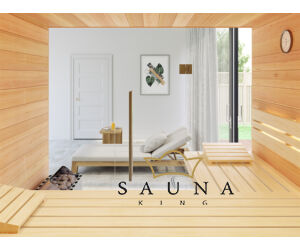 SAUNA KING Finnsauna für 3-4 Personen aus Hemlock, mit Vollglasfront, 200x160cm