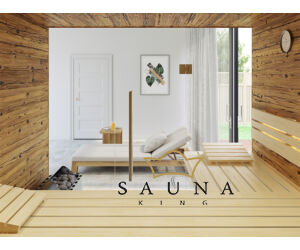 SAUNA KING Finnsauna für 3-4 Personen aus Altholz, mit Vollglasfront, 200x160cm