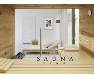 SAUNA KING Finnsauna für 3-4 Personen aus Saunaboard (Eiche, rissig), mit Vollglasfront, 200x160cm