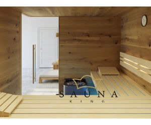 SAUNA KING Finnsauna für 4-5 Personen aus Saunaboard (Eiche, rissig), 200x200cm