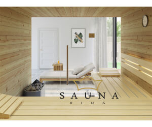 SAUNA KING Finnsauna für 4-5 Personen aus Zirbenholz, mit Vollglasfront, 200x200cm
