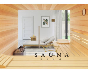 SAUNA KING Finnsauna für 4-5 Personen aus Hemlock, mit Vollglasfront, 200x200cm