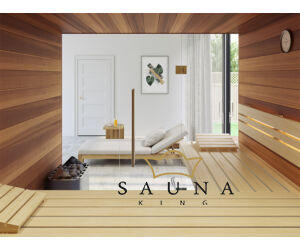 SAUNA KING Finnsauna für 4-5 Personen aus Zedernholz, mit Vollglasfront, 200x200cm