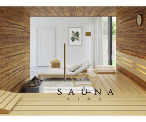SAUNA KING Finnsauna für 4-5 Personen aus Altholz, mit Vollglasfront, 200x200cm