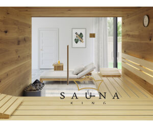 SAUNA KING Finnsauna für 4-5 Personen aus Saunaboard (Eiche, rissig), mit Vollglasfront, 200x200cm