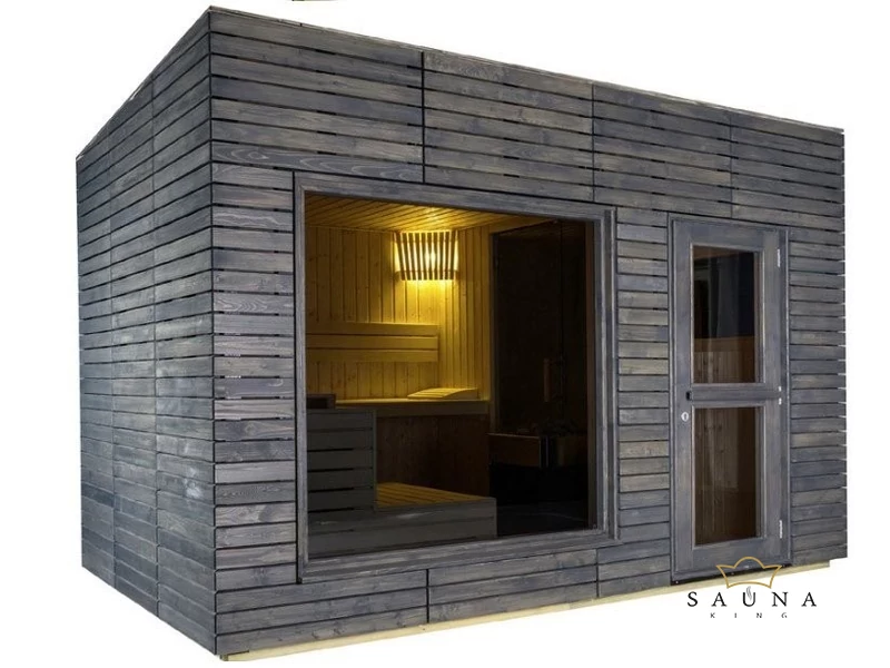 HARVIA Gartensauna ALPINA Large mit Panorama-Glasfenster, ohne äußeres Rhombusdekor, klarem Glas