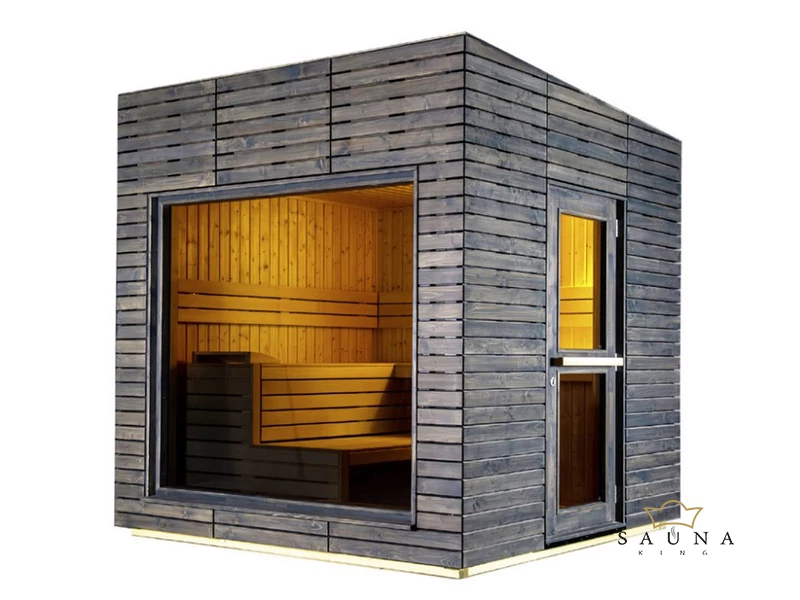 HARVIA Gartensauna ALPINA Medium mit Panorama-Glasfenster, ohne äußeres Rhombusdekor, klarem Glas