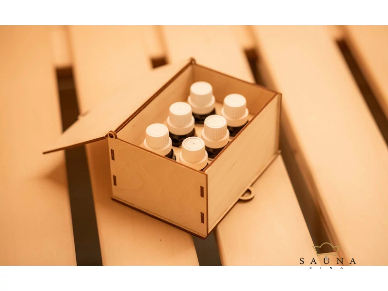 Bassau Duftaufbewahrungsbox im Set mit Bassau Premium ätherischen Saunaölen (15 ml), Mit 6 Düften