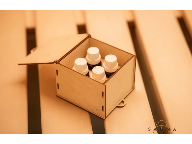 Bassau Duftaufbewahrungsbox im Set mit Bassau Premium ätherischen Saunaölen (15 ml), Mit 4 Düften
