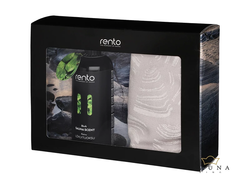 RENTO Sauna Geschenkbox, 2 Stk Sauna Sitztuch und 400ml Saunaduft, Birke