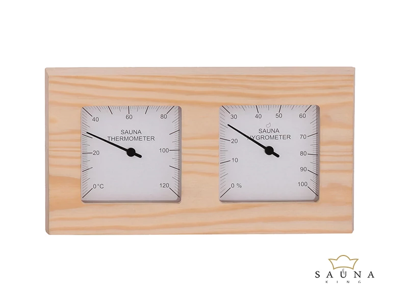 Sauna Thermo- und Hygrometer  Quadrat, aus Espenholz, geteilt