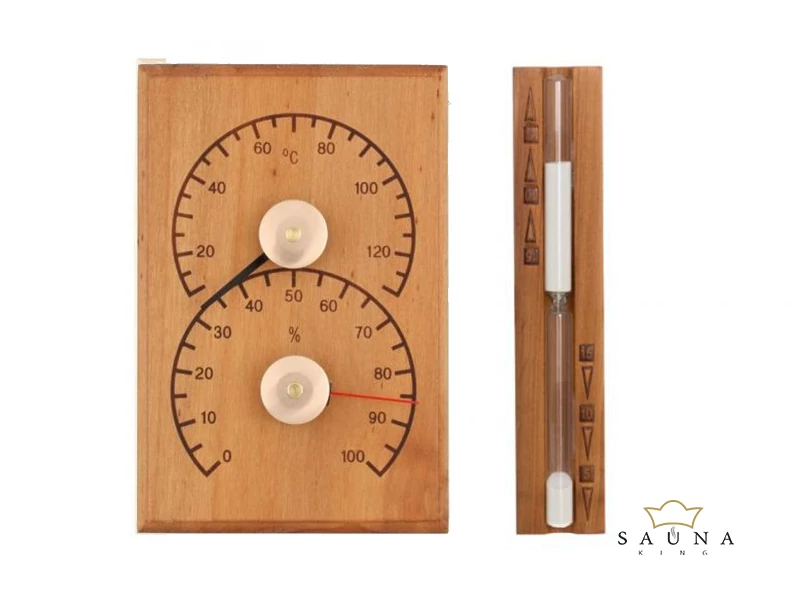 Sauna-Sanduhr, Thermo- und Hygrometer SET aus wärmebehandeltem Holz 