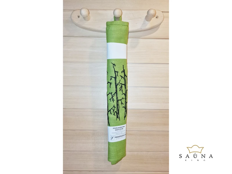 Pikkupuoti Sauna Liegetuch aus 100% Leinen, Lime mit Baum Motiv