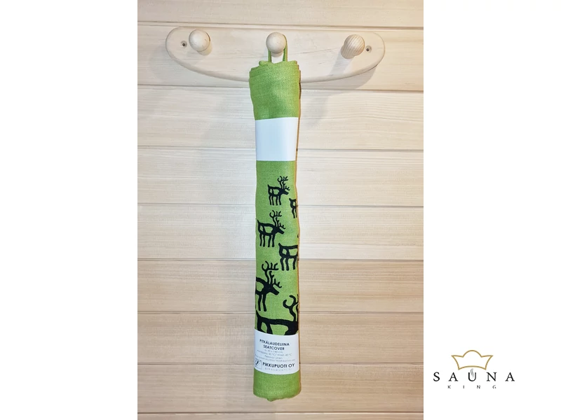 Pikkupuoti Sauna Liegetuch aus 100% Leinen, Lime mit Rentier Motiv