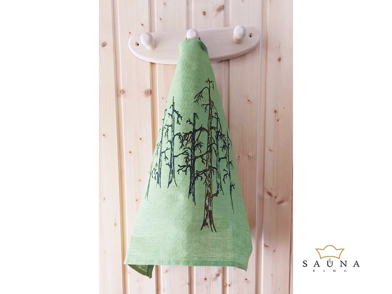 Pikkupuoti Sauna Sitztuch aus 100% Leinen, Lime mit Baum Motiv