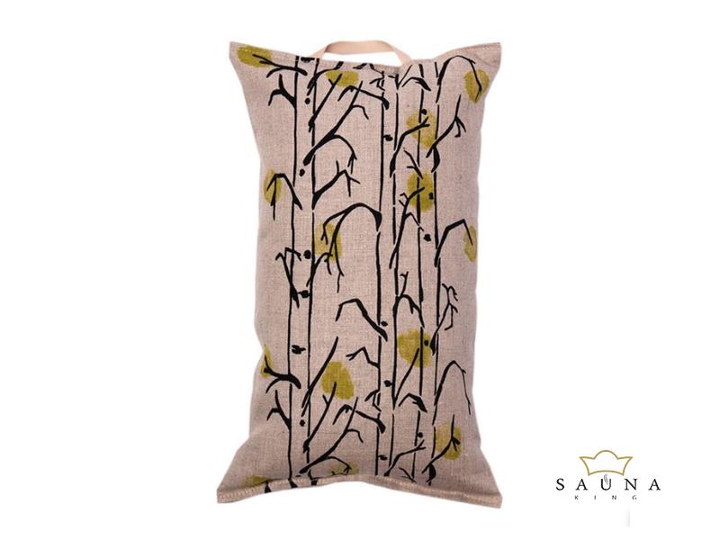 Pikkupuoti Saunakissen aus 100% Leinen, Beige mit Blätter Motiv