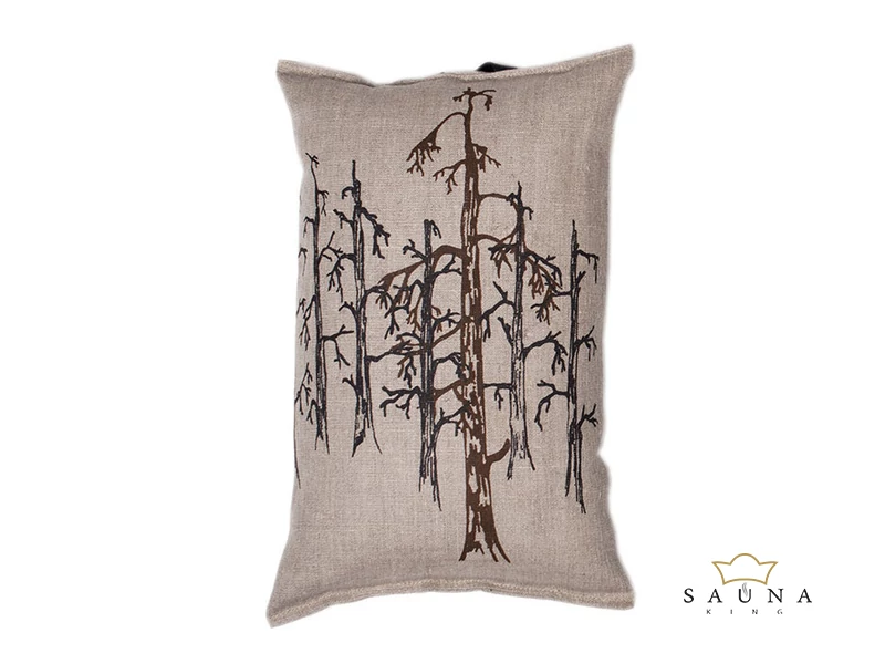Pikkupuoti Saunakissen aus 100% Leinen, Beige mit Baum Motiv