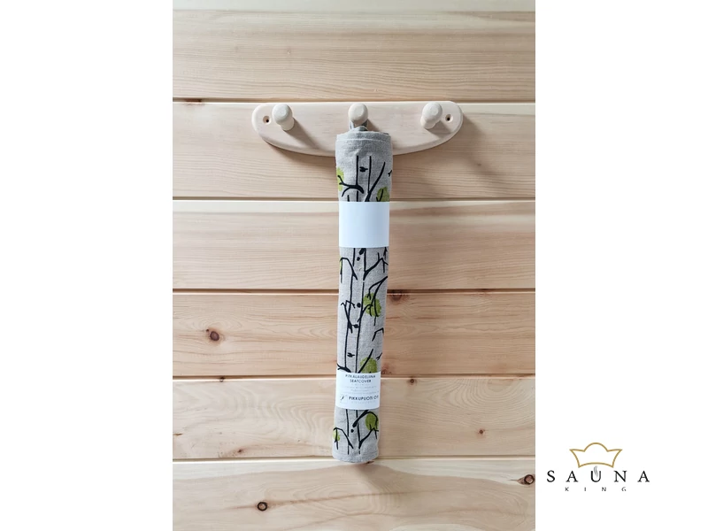 Pikkupuoti Sauna Liegetuch aus 100% Leinen, Beige mit Blätter Motiv
