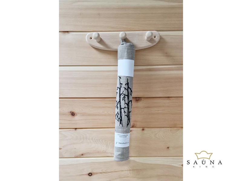 Pikkupuoti Sauna Liegetuch aus 100% Leinen, Beige mit Baum Motiv