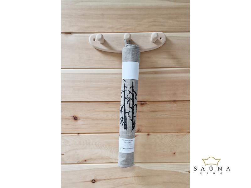 Pikkupuoti Sauna Liegetuch aus 100% Leinen, Beige mit Baum Motiv