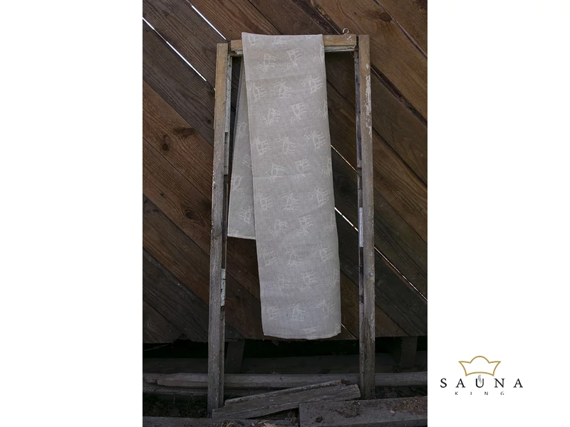 Pikkupuoti Sauna Liegetuch aus 70% Leinen-30% Baumwolle, Beige mit Rentier Motiv