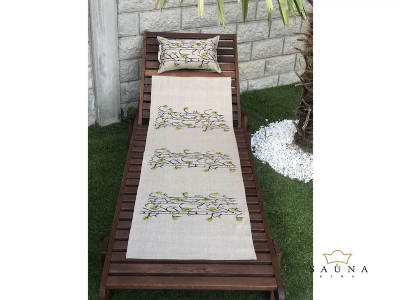 PIKKUPUOTI Strandset (Strandtuch, Sitztuch, Kissen), beige, alles mit Blätter Motiv