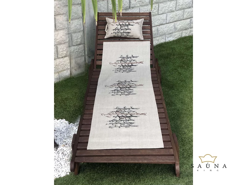 Pikkupuoti Strandtuch aus 100% Leinen, Beige mit Baum Motiv