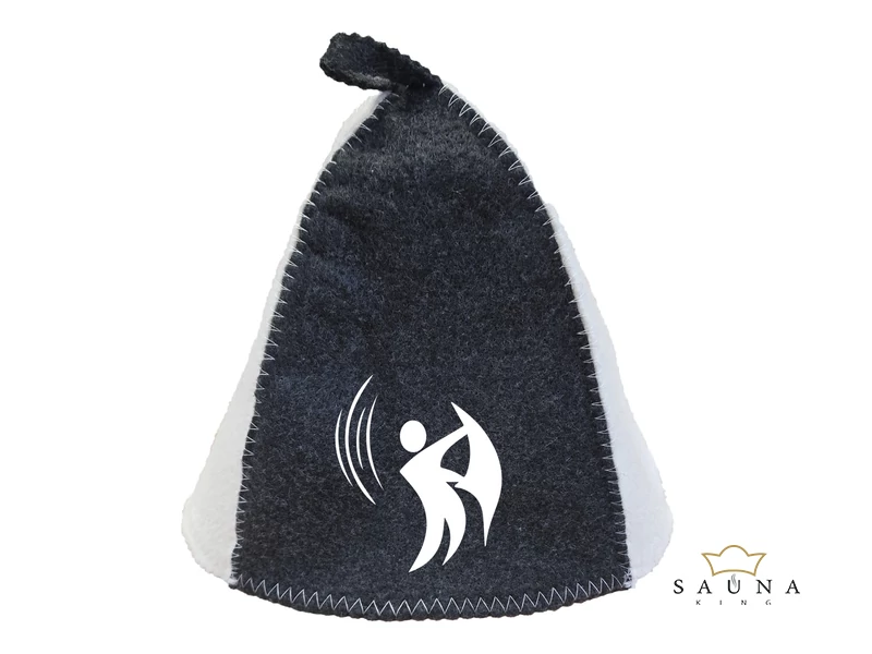 Sauna-Mütze aus Wollmischung, Grau-Weiss, mit Sauna Motiv X.