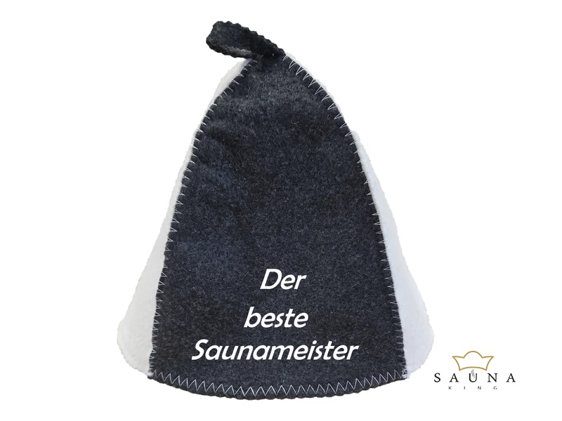 Sauna-Mütze aus Wollmischung,  Grau-Weiss, mit Sauna Motiv XII.