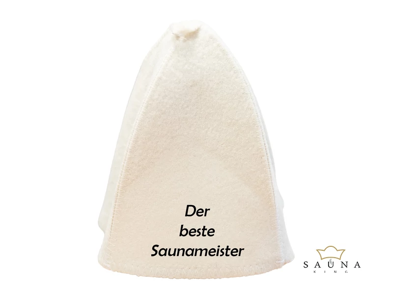 Sauna-Mütze aus Wollemischung, Weiß, mit Sauna Motiv VI.