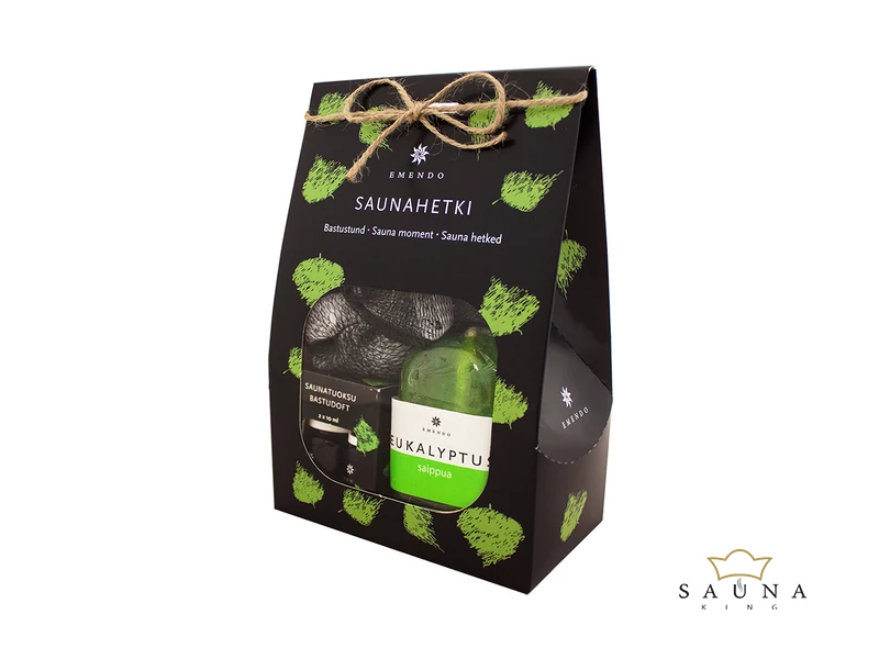 EMENDO Sauna Set: mit Anis & rauchiges Kraut Saunadüfte 2x10ml, Eukalyptus Sauna Seife, Massageschwamm schwarz