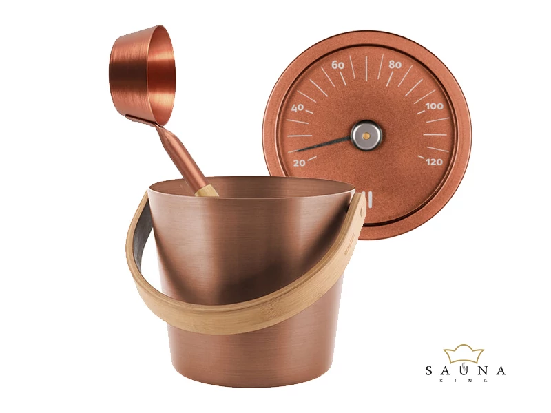 RENTO Saunakübel-Set  5L, Thermometer aus Aluminium, Braun
