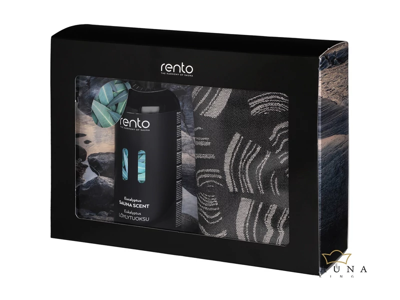 RENTO Sauna Geschenkbox, 2 Stk Sauna Sitztuch und 400ml Saunaduft, Eukalyptus