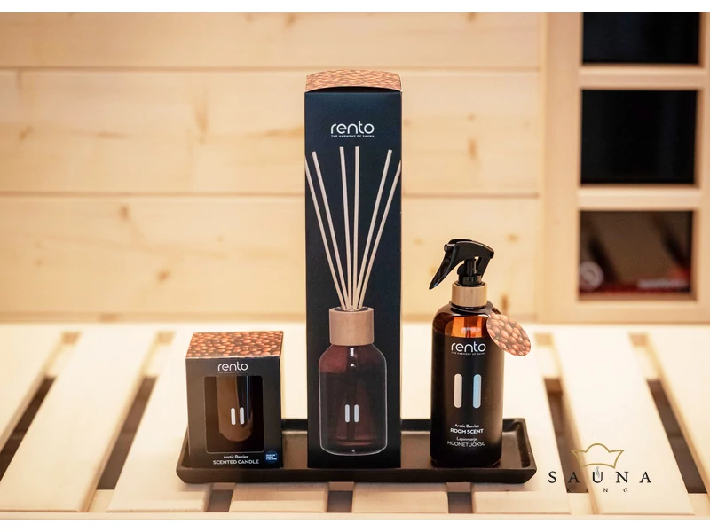 RENTO Sauna- und Raumerfrischer-Set auf einem Design-Dekortablett, Duft nach Arktische Beere